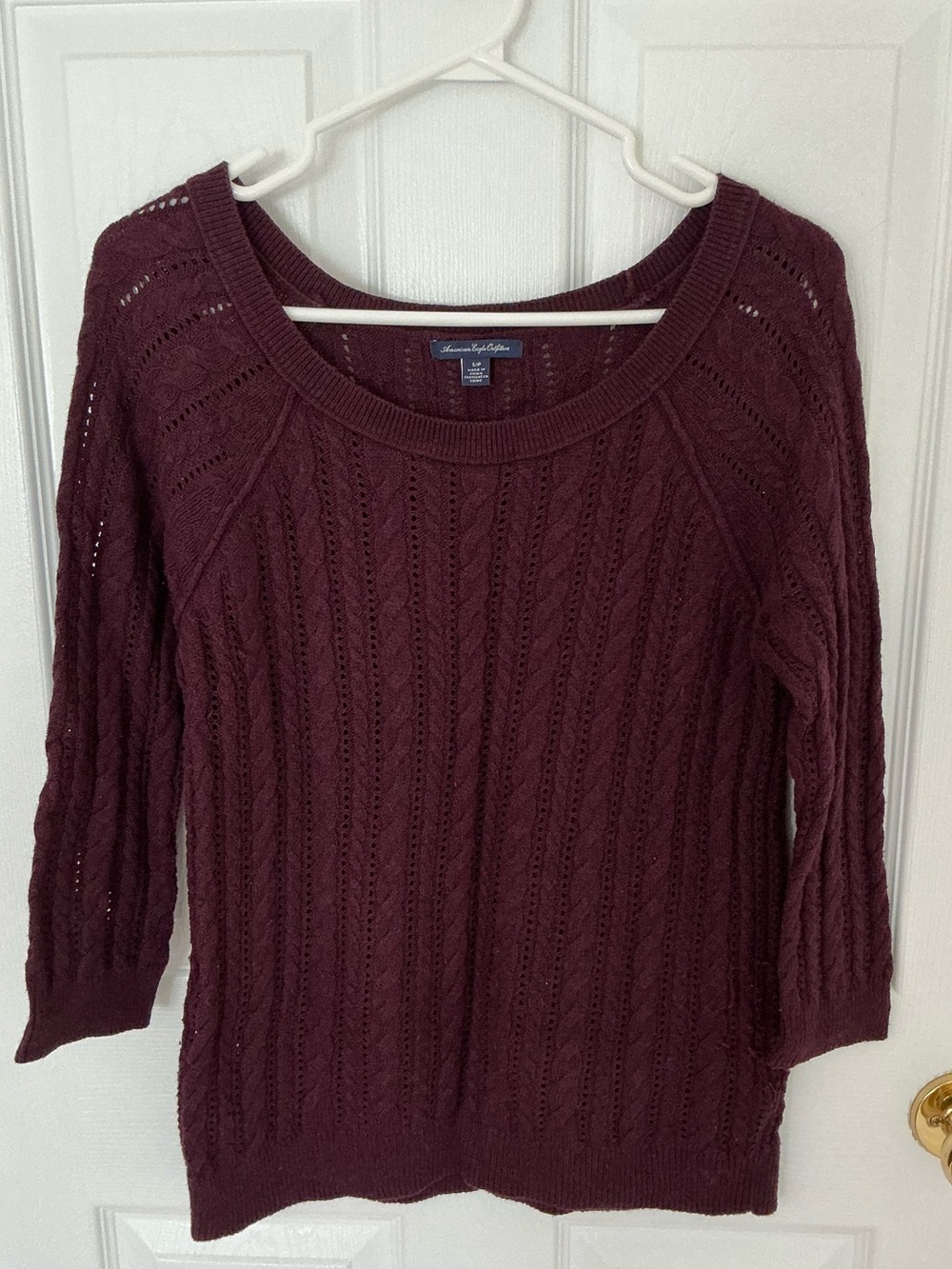 American Eagle Burgundy Wide Neck Off Shoulder Knit Sweater